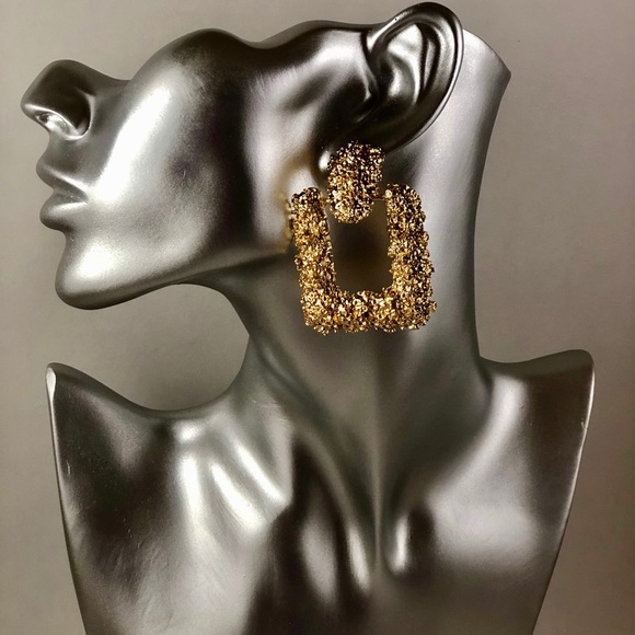 Gold Chunky Textured Earrings - Picture 2 of 2